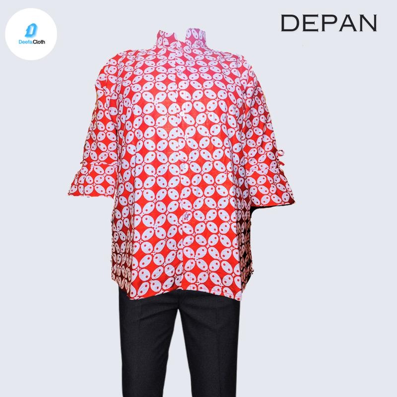 DEEFA Blouse | Blouse Wanita Formal Motif Bunga Putih