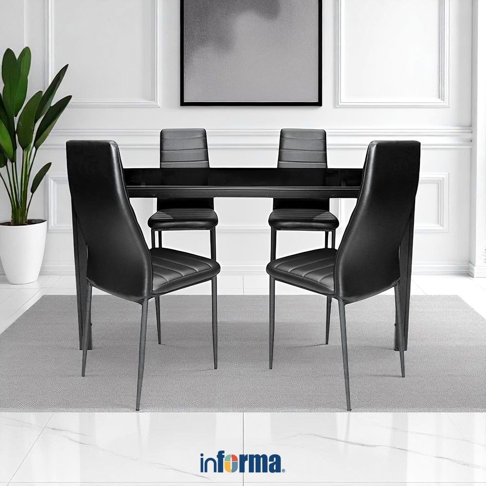 Informa Marven Set Meja Makan 6 Kursi - Hitam Dining Table Set Meja Kursi Ruang Makan Aesthetic Furn