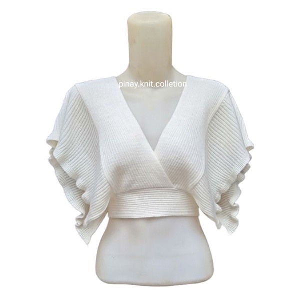 PROMOAtasan crop outer rompi rajut wanita/vest knit ruffle pinayREADY