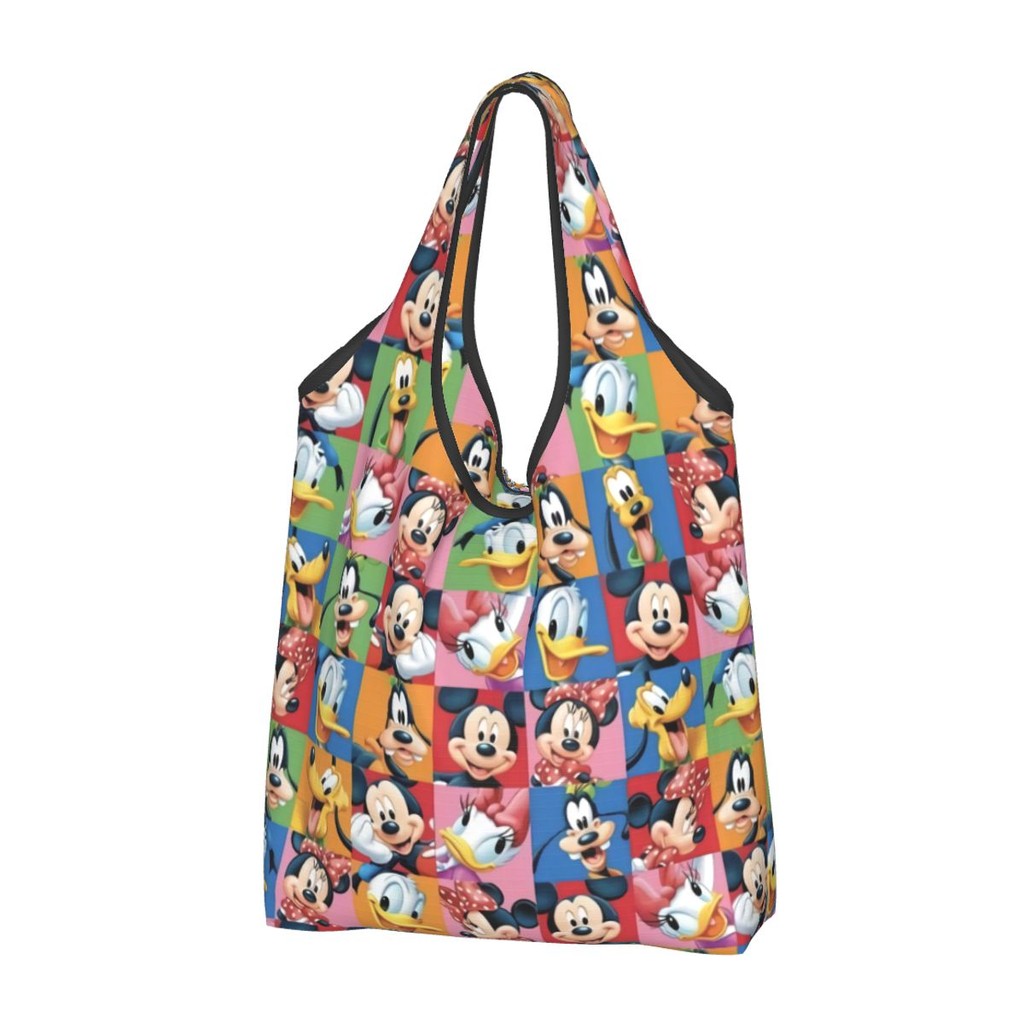 Custom Minnie Mickey Mouse Collage Grocery Tote Shopping Bag Women Cute Shopper Shoulder Bags Large 