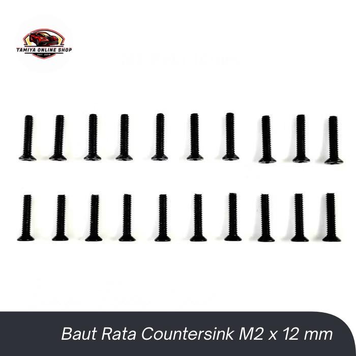 Rep Tamiya Baut Rata Countersink Hitam M2 x 12 mm Screw Baut Rata Hitam M2 x 12 mm - 20 pcs Baut Tam
