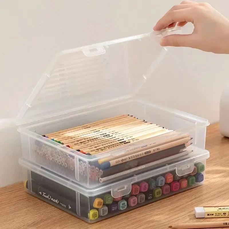 

Large Capacity Pencil Case Wear-resistant Transparent Plastic Pen Box Marker Colored Lead Painting Storage Box Paper Organizer