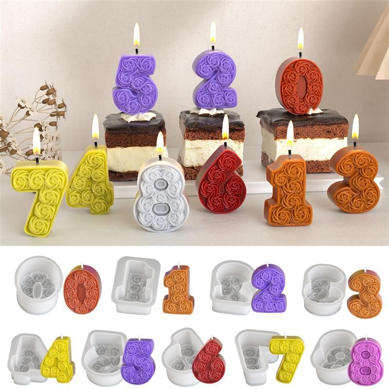 

Birthday Ornament Silicone Candle Mold DIY Handmade Rose Number Scented Candles Molds Chocolate Cake Decor Baking Making Supplie