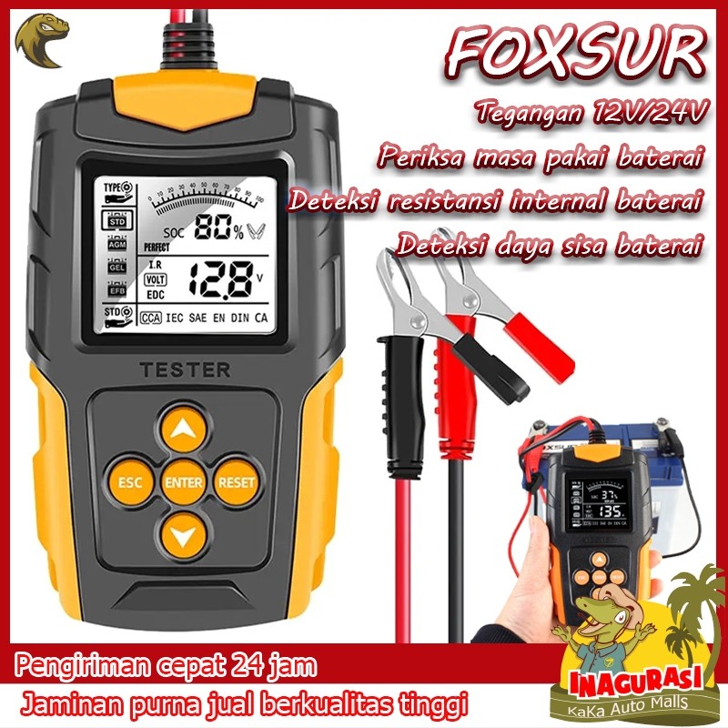 FOXSUR Tester aki Alat cek aki Tester aki digital Battery tester Alat tes aki Alat cek aki mobil Ala