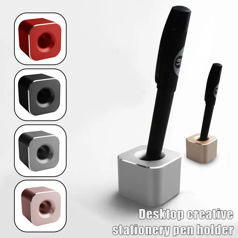 

Aluminum Alloy Pen Holder With Non-Slip Pad Student Creative Desktop Ornament Pen Hole Pencil Slot Pencil Storage Stand Office
