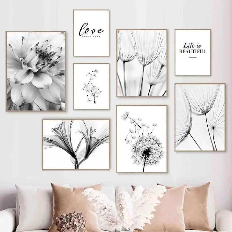 

Norc Minimalist Black White delion Blooming Flower Canvas Prints Modern Wall Art Picture For Living Room Home Decor