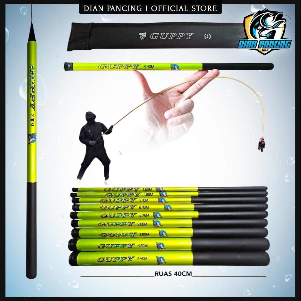 Joran Tegek Neptuna GUPPY Ros Pendek Bahan Fiber Spek Lentur Harga Murah