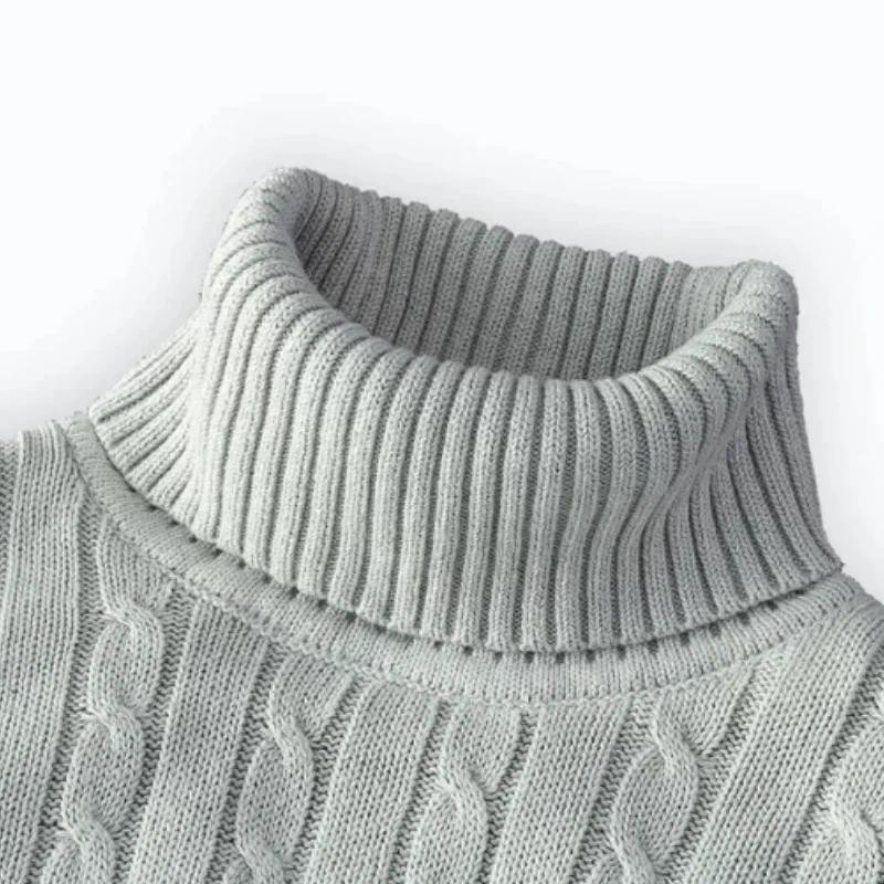Sweater Pria Leher Tinggi Pria Pullover Warna Solid Rajutan Rajutan Turtleneck Kasual Hangat