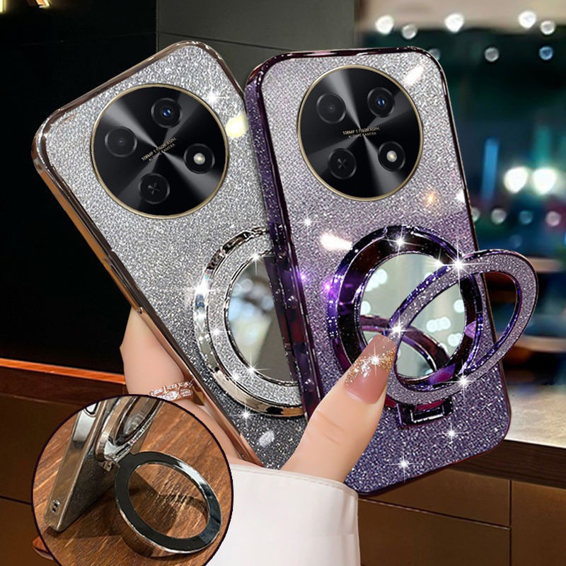 For Huawei Nova 13i Case Magnetic Plating Sparkling Soft 360 Degree Mirror Stand Camera Protection B