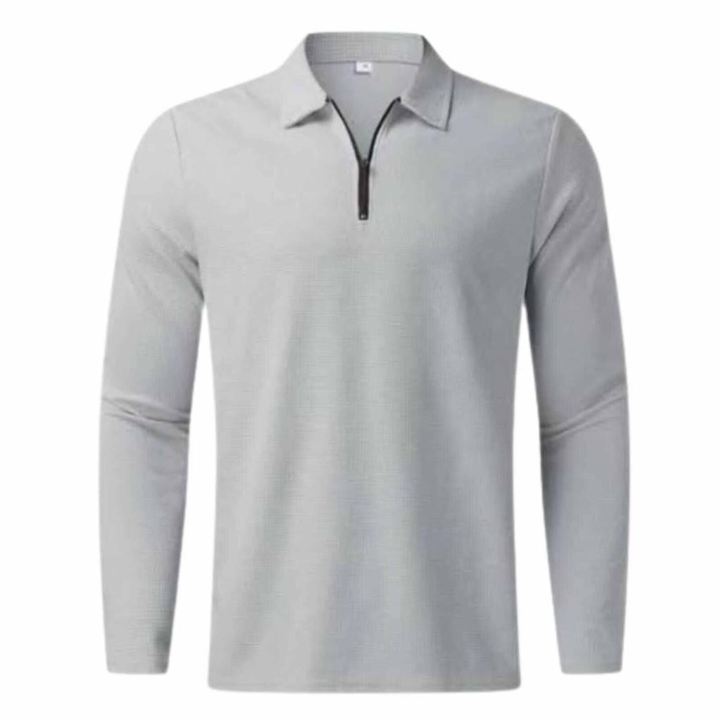 Koas krah zipper pria lengan panjang Koas polos pria Kaos resleting