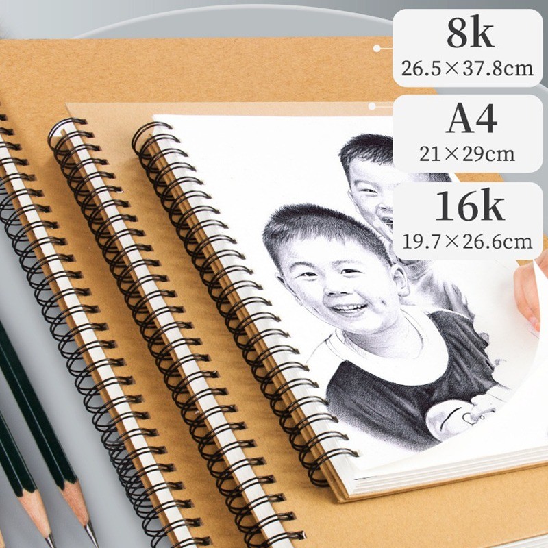 

Borrence A3/A4/A5/8K/16K Sketchbook Thick Paper 160 GSM Brown Spiral Notebook Professional Watercolor Book Art School Stationery