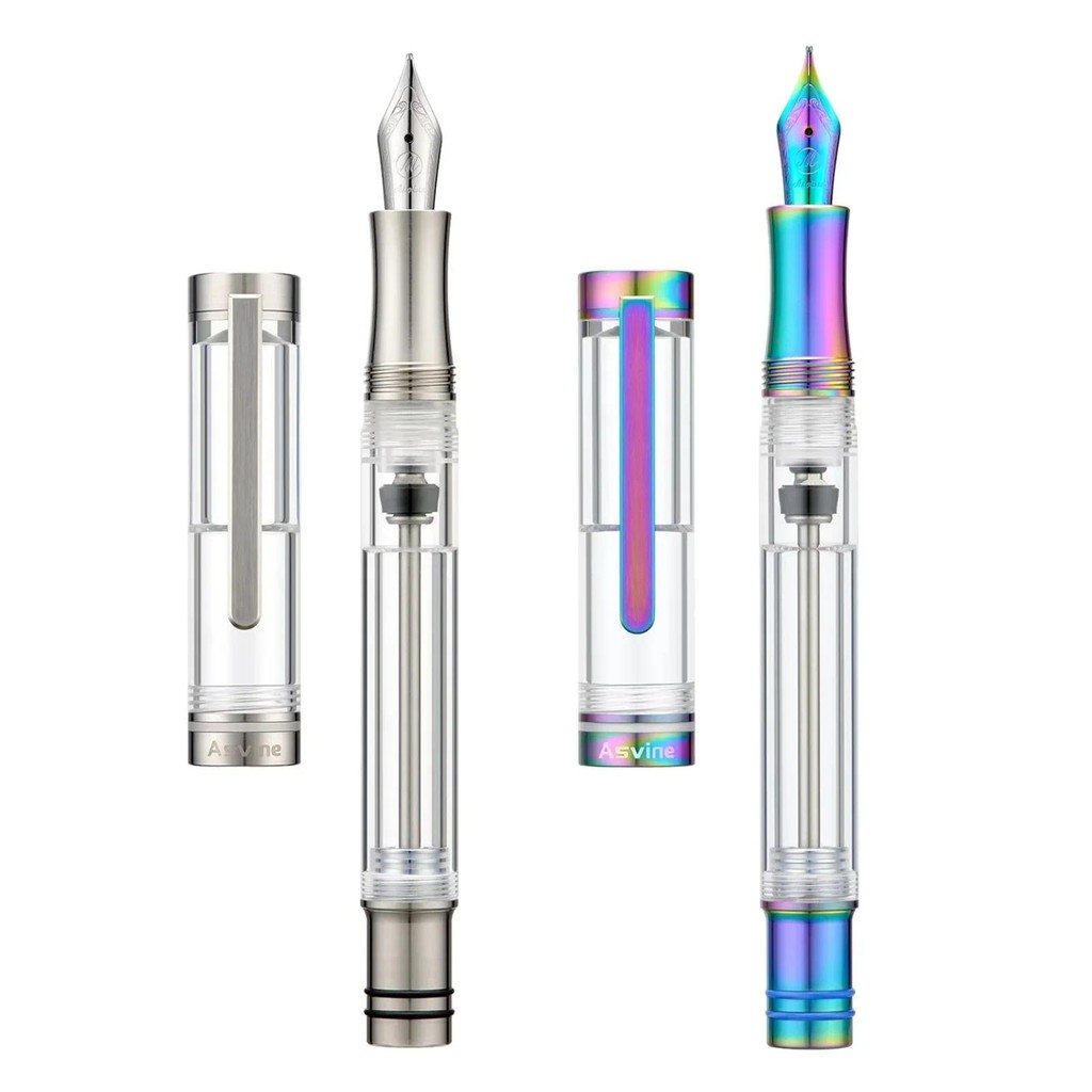 

Asvine V200 Titanium Fountain Pen Vacuum Filling, Asvine EF/F/M Nib Clear Transparent Acrylic Smooth Writing Pen