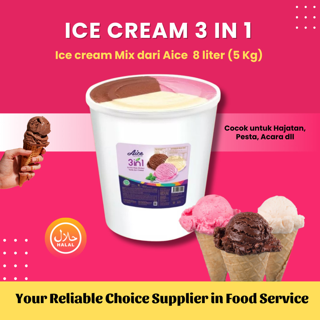 

Jual Es krim Kiloan di Medan, Ice cream dari Aice isi 8 liter (5 Kg)