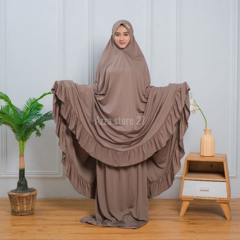 Mukena Dewasa Jersey Premium Rempel Mewah Syar'i Malaysia Menutup Dagu Super Jumbo