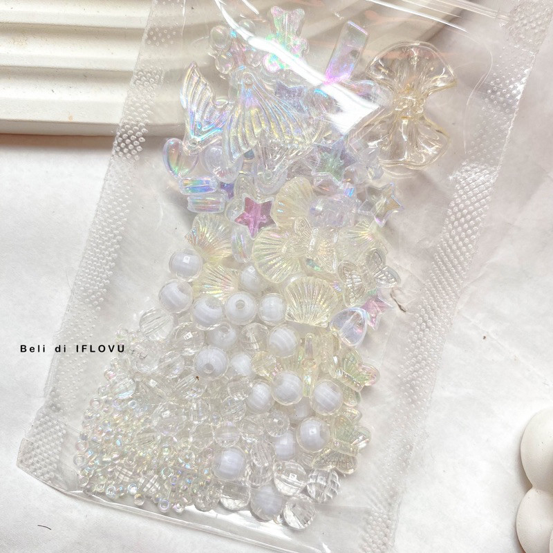 Manik Manik Aesthetic Kristal Mutiara Mix Pouch | Untuk Meronce Gelang Cincin Lucu