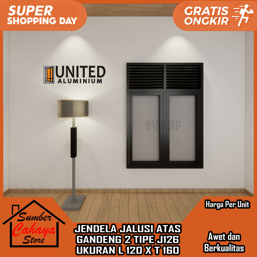 [Kargo] United Aluminium Co Id Jendela Jalusi Atas Gandeng 2 Tipe J126 Ukuran L120 X T160 120x160 12