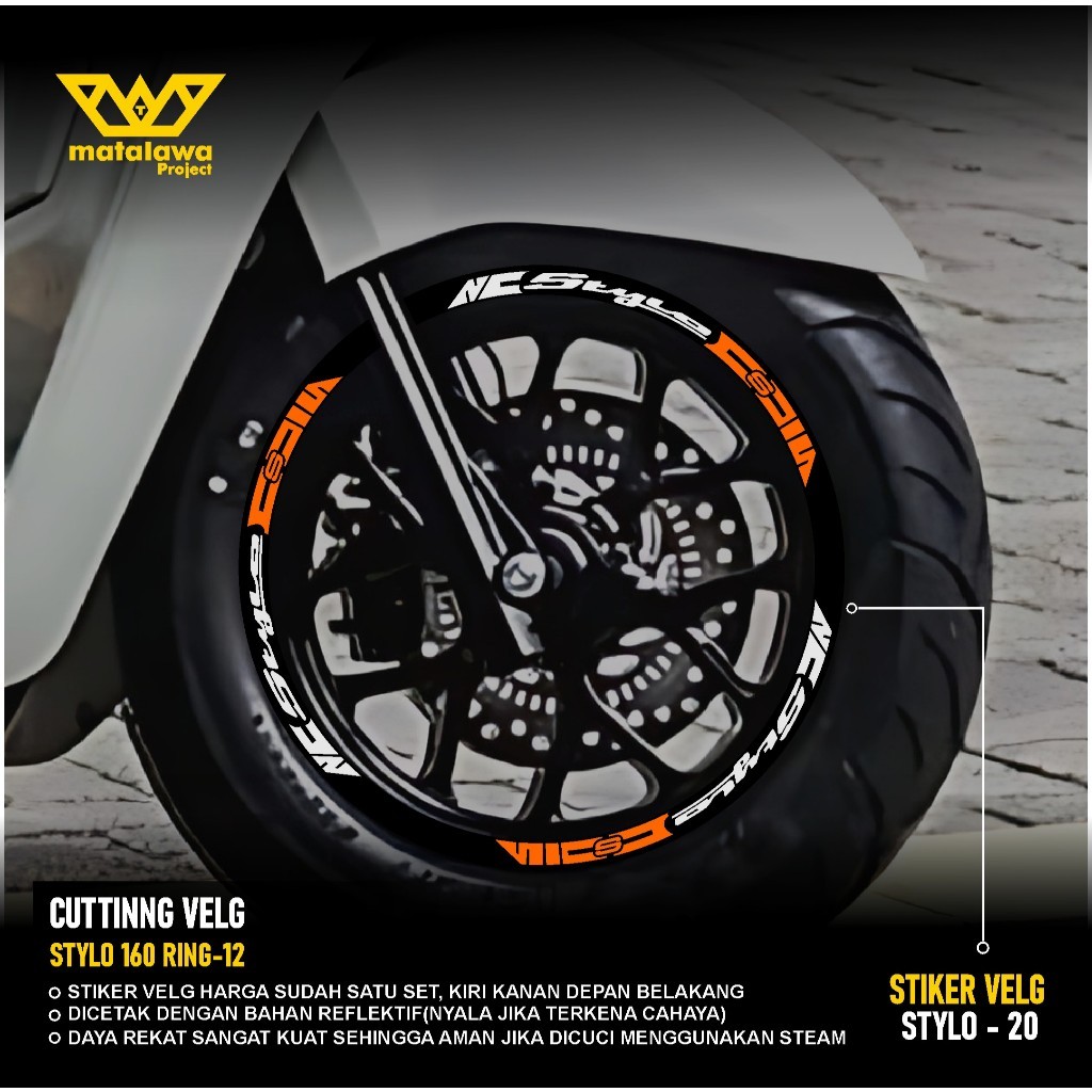 CUTTING STICKER VELG STYLO 160 RING 12 STIKER LIS LIST VARIASI BAN VELG MOTOR HONDA STYLO  20