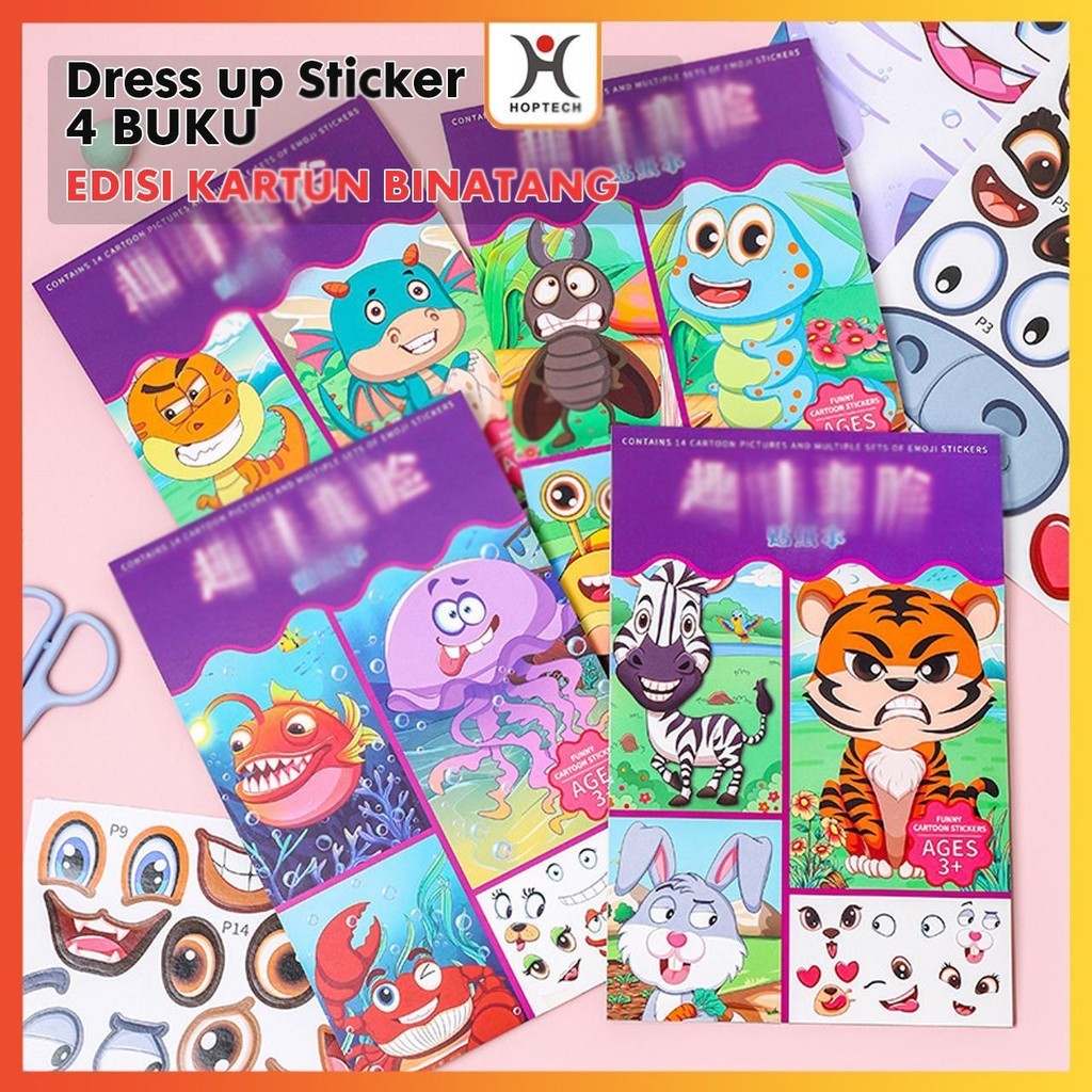 

Puzzle Sticker Wajah Motif Kartun Animal Dress up Sticker Changing stiker 4 buku sticker ganti anak