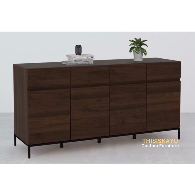 Buffet Kayu Jati Asli Solid Gaya Industrial Warna Kayu Gelap | Buffet Kabinet Kayu Jati Elegant Hita