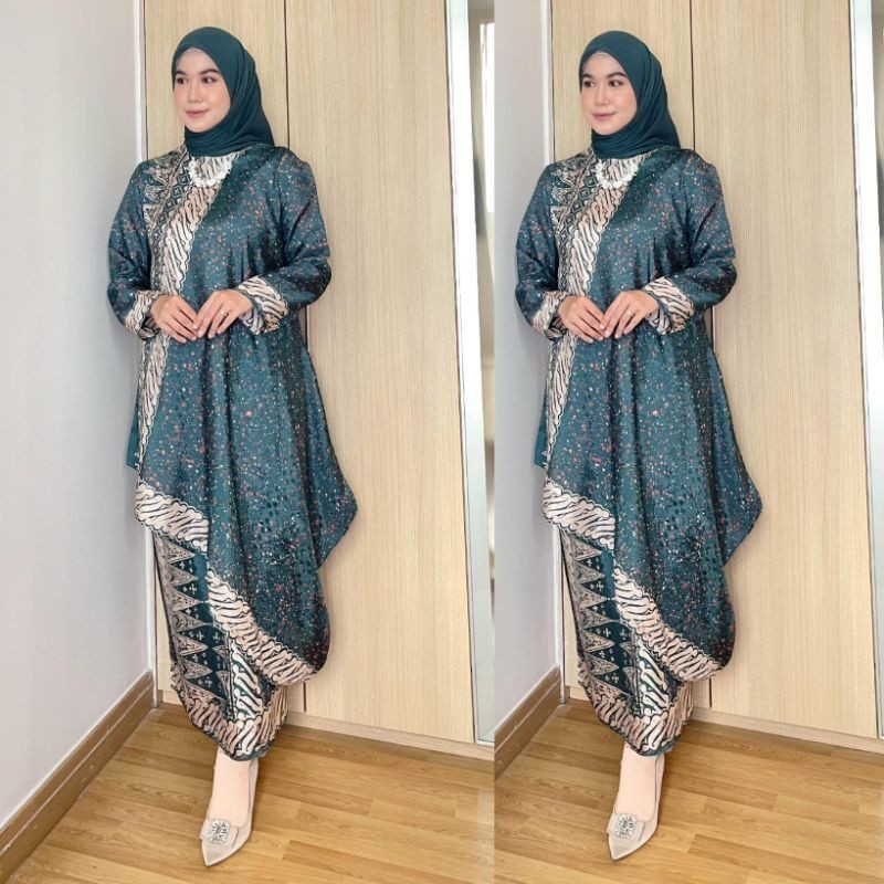 SET GAMIS BATIK BAHAN DOBBY SUTRA STELAN ROK BATIK SUTRA GAMIS PESTA GAMIS KONDANGAN ELEGANT