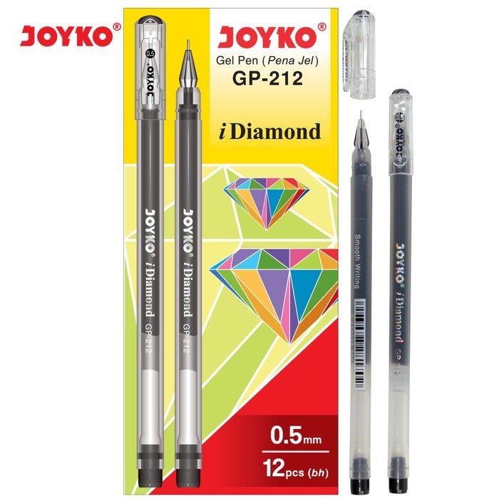 

TERBARU Gel Pen Pulpen Joyko GP-212 iDiamond 0.5 mm 1 Box 12 Pcs - Hitam