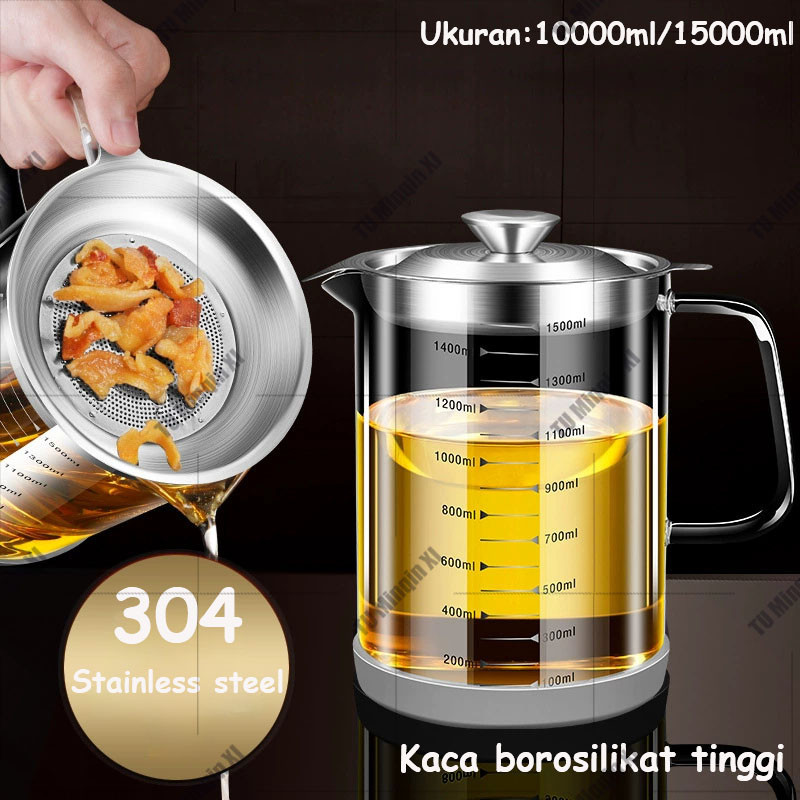 Oil Pot Wadah Minyak Goreng Kaca Saringan Tempat Wadah Penyaring Minyak Tempat Penyaringan Oil Pot