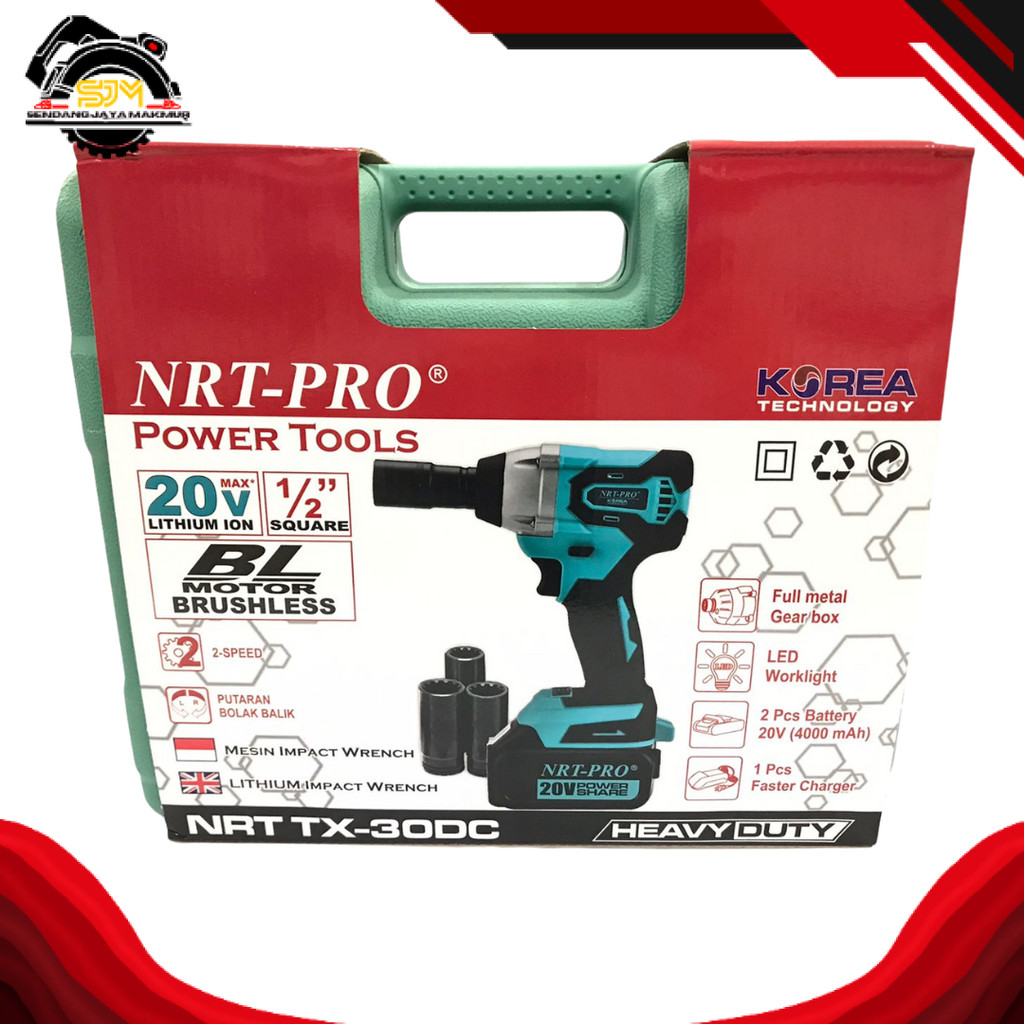 BOR CORDLESS / BOR BATERAI 20 V BRUSHLESS IMPACT WRENCH SQUARE TX 30 DC NRT-PRO