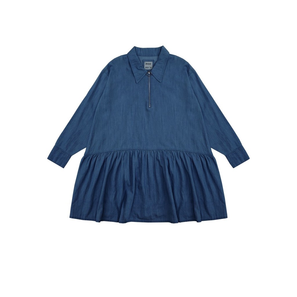 3Second Women's Shirt Dress Denim Oversize Half Zip H220423