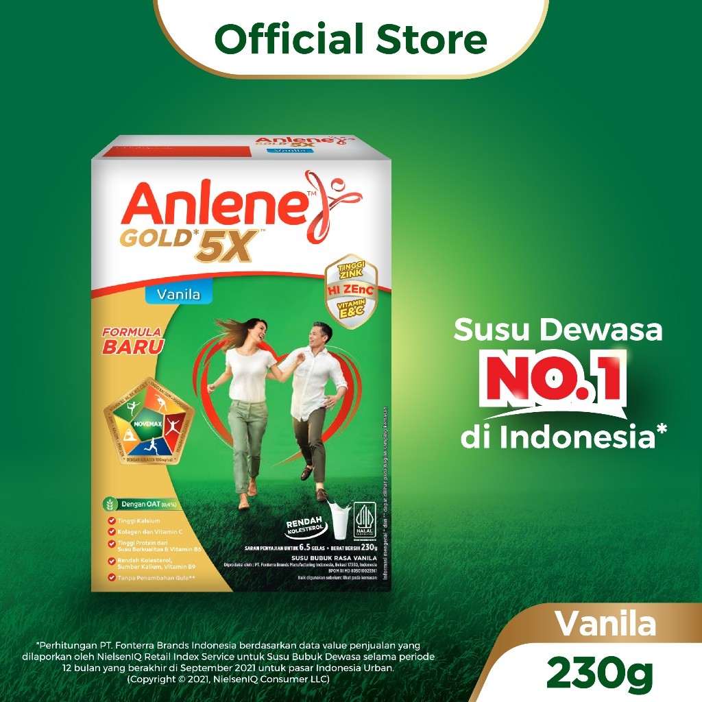 

Anlene Gold 5X Susu Bubuk Dewasa Vanila 230g - Nutrisi Tinggi Kalsium Untuk Tulang, Sendi, dan Otot