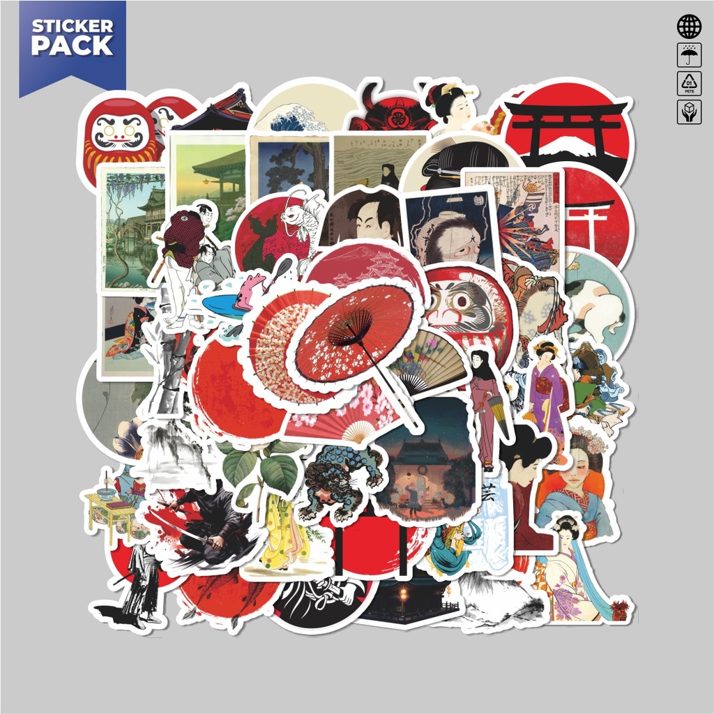

[100PCS]Stiker Pack Stiker Tema Budaya Jepang Aesthetic Vinyl Anti Air Dekorasi Sticker Laptop Buku Journal Koper Helm Casing HP Gitar Helm Skateboard