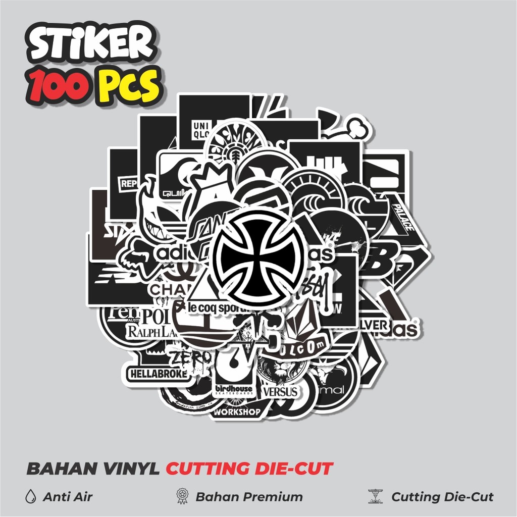 

Terbaru! 50 pcs Stiker Random Logo Brand Black & White Versi 2 Dekorasi Lucu Kreatif untuk Notebook, Skateboard, HP