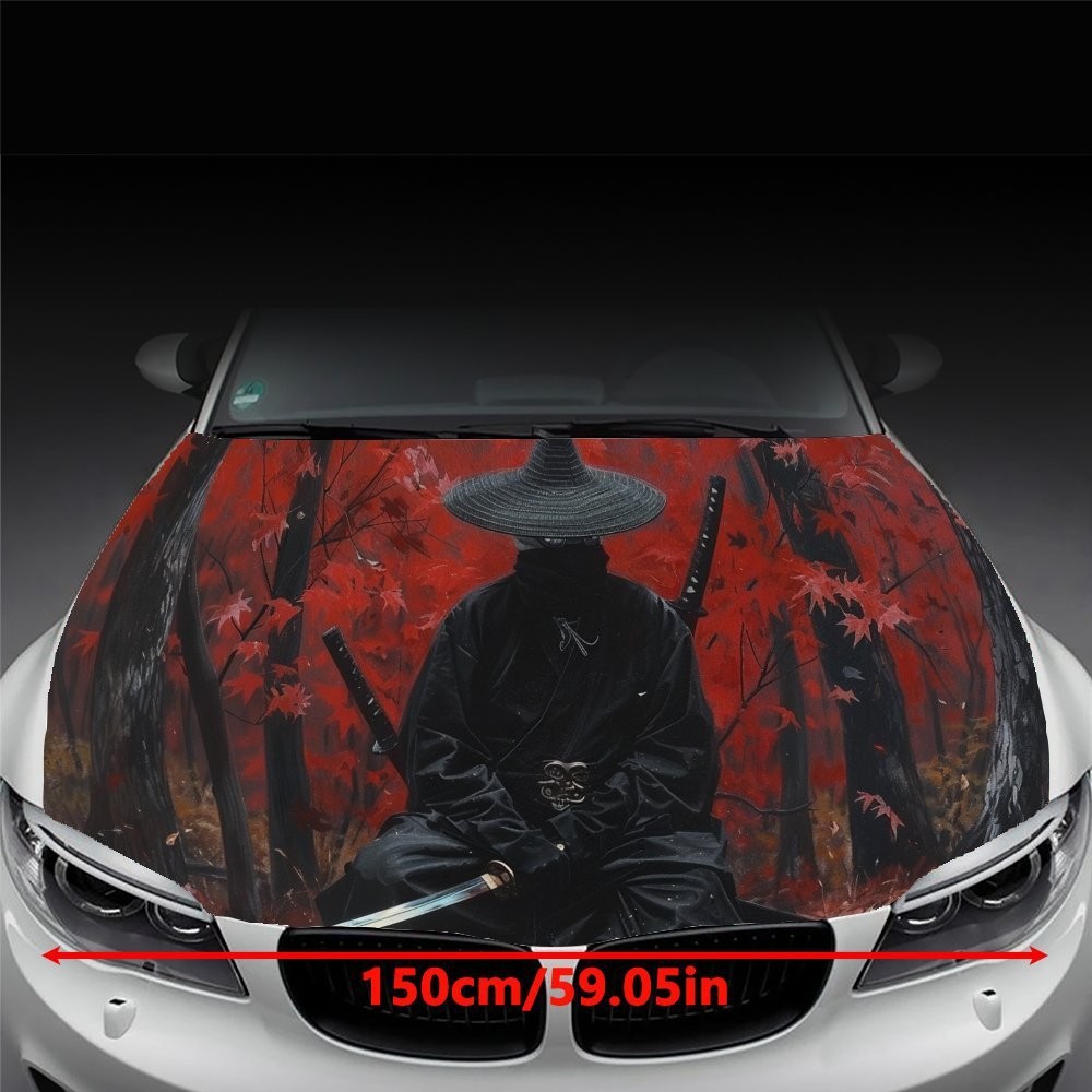 Pembungkus Vinyl Kap Mobil Desain Pedang dengan Daun Merah & Pedang - Stiker Tahan Air dan Tahan Gor