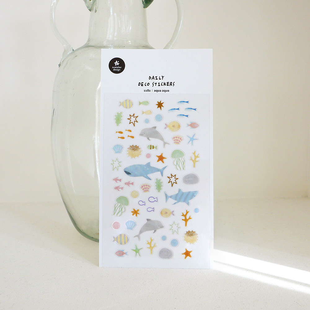 

Korean Import Suatelier Sea World Fish Sticker Scrapbook Decor PVC Stationery DIY Stickers School Office Journaling Supply 1182
