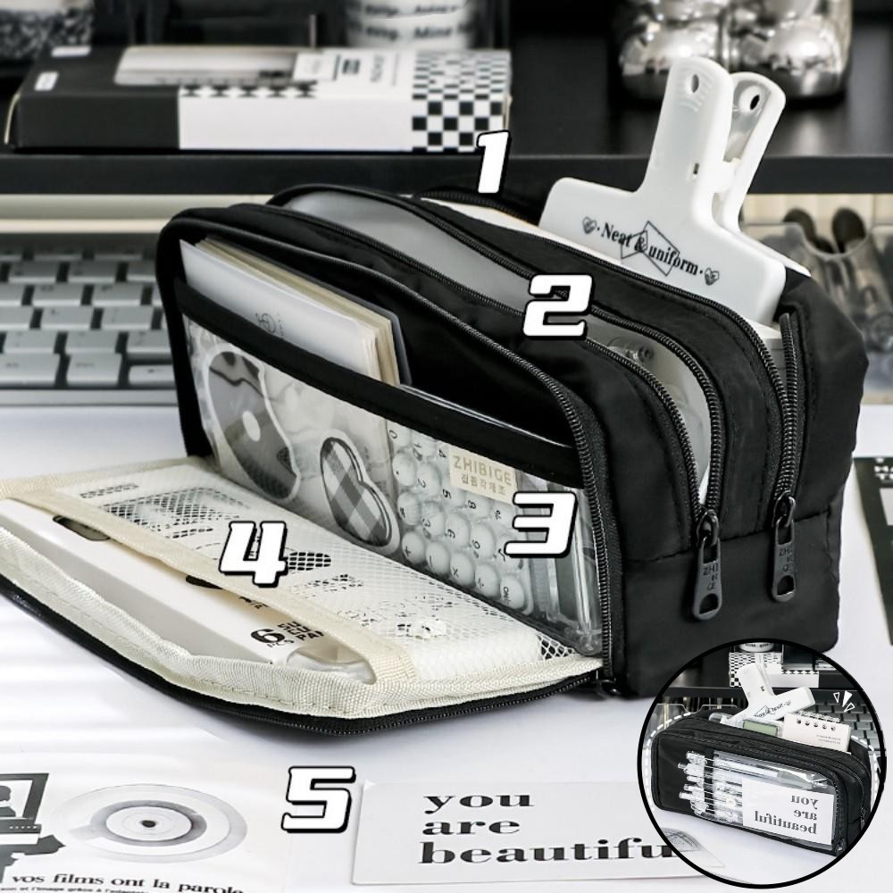 

5-Layer Pencil Case Transparent Window Partition Multilayers Pen Bag Pencil Large Capacity Stationery Storage Pouch Student Gift