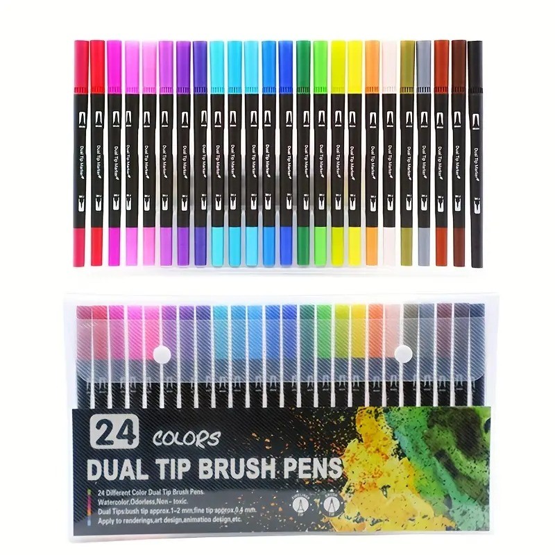 

12-24 Colors Dual Tips Marker Pen Tip Drawing Watercolor Art Markers Pen Dual Brush Fineliner Colouring Pen Set for Paintin