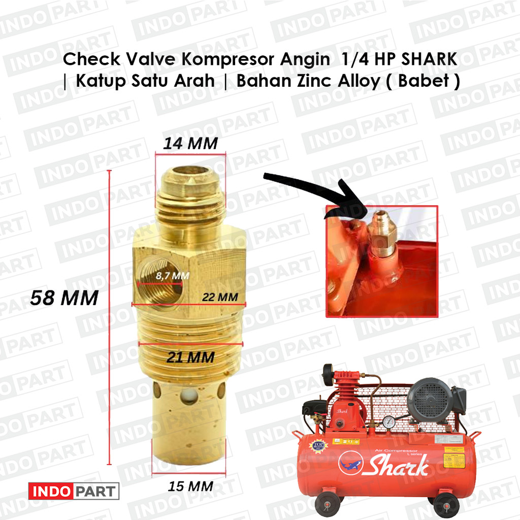 Check Valve Kompresor Shark 1/4 HP | Klep Tangki | Katup Satu Arah Angin