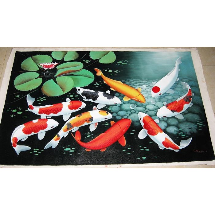 Lukisan Fengshui Ikan Koi 9 Asli Dari Bali Kualitas Premium