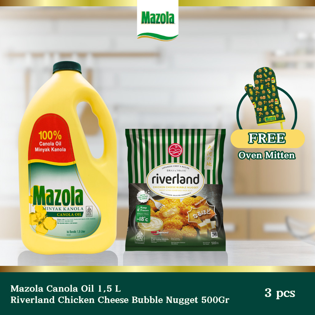 

[Bundle Hemat] Canola Oil 1.5 Lt + Riverland Chicken Cheese Bubble Nugget 500 gr + Oven Mitten