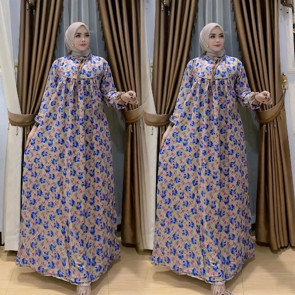 Baju Wanita Aksen Tali Damara Katun Rayon – Dress Kra Sanghai, Lengan Panjang, Bawah Mayung