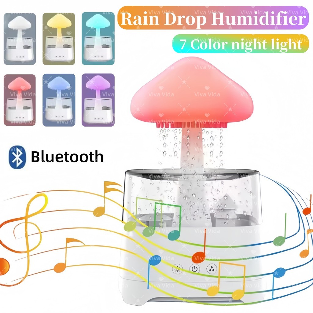 Viva Rain Drop Humidifier Dengan Remote 7 Warna Lampu Led Diffuser Aromaterapi Minyak Esensial Awan 