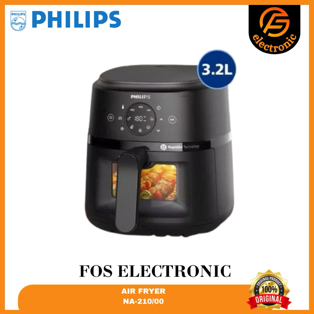 

BARU! PHILIPS Airfryer Low Watt 800 W Transparan BEST COMPACT SIZE 3.2 L NA210/00 - air fryer multifungsi digital layar sentuh - Rapid Air Technology - Hitam