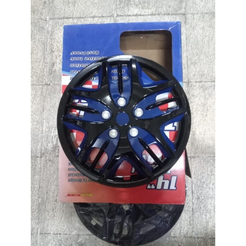 WELDOP - DOP RODA RING 14 BIRU HITAM ABS PLASTIK 4 PCS - COVER VELG MOBIL MODEL BINTANG BIRU HITAM