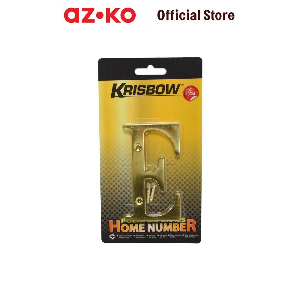 AZKO Krisbow Huruf Rumah E Polish Brass 10 cm Huruf Penanda Rumah Hiasan Alphabet Pager Rumah Dekora