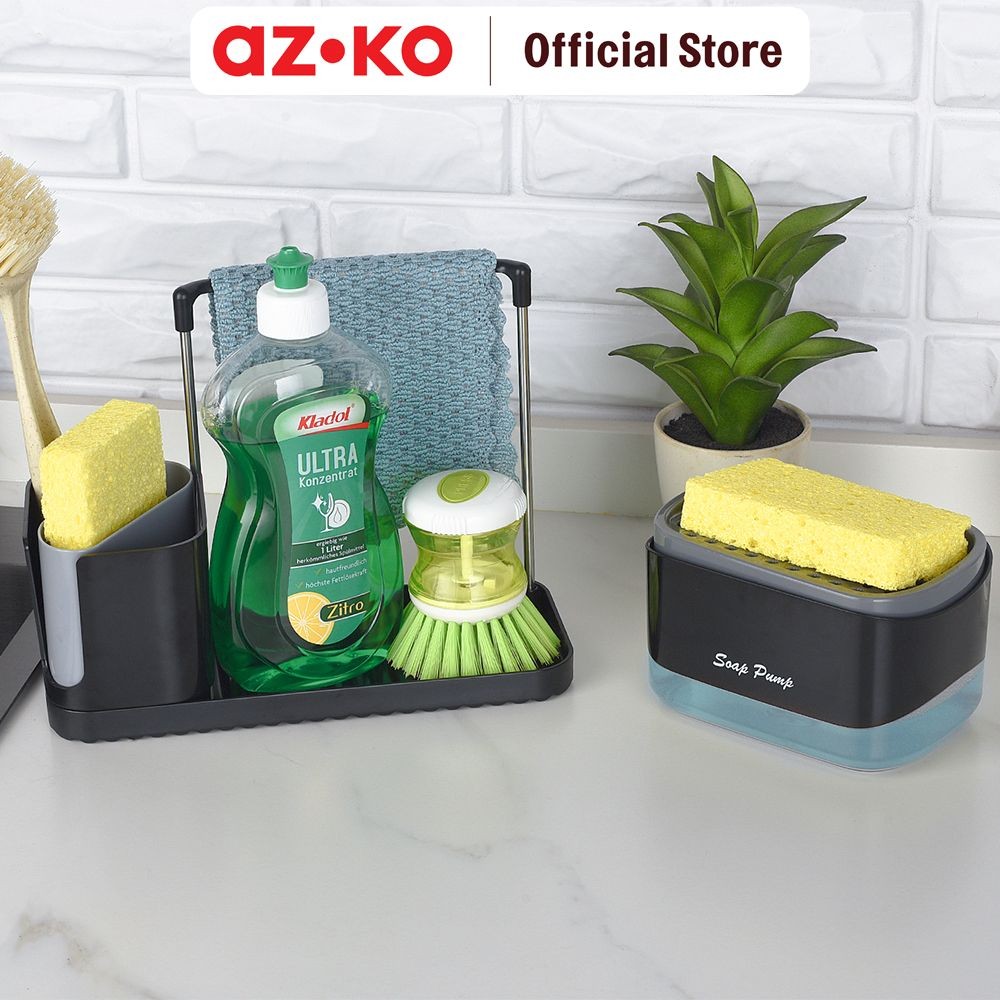 AZKO Stora Tempat Alat Cuci Piring Dengan Dispenser Sabun - Mix Kitchen Sink Organizer Wadah Simpan 