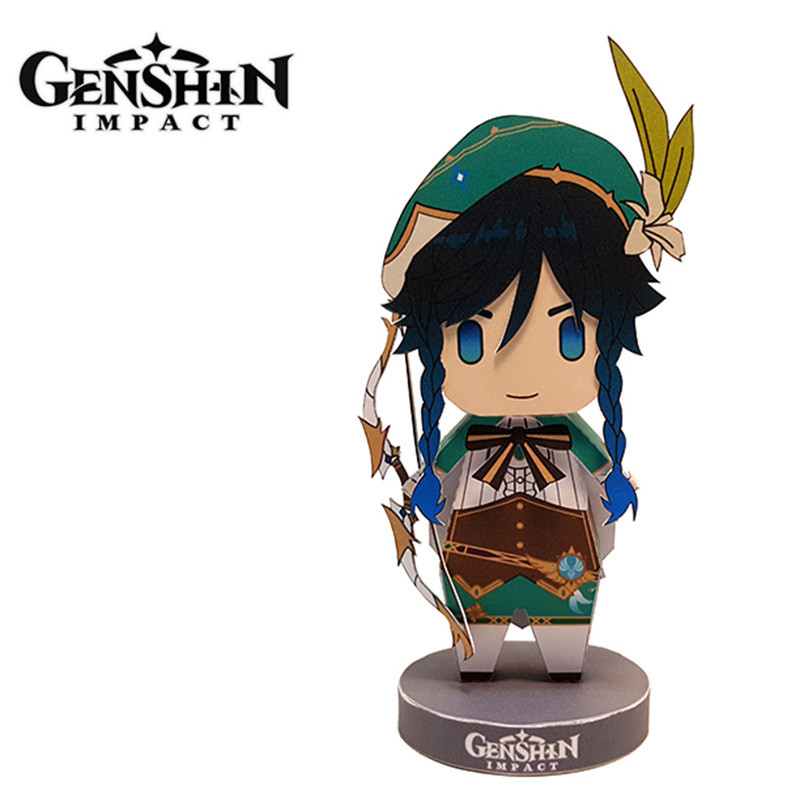 Genshin Impact Venti Figure Mini 3D Cute Paper Model Anime Papercraft Art Origami DIY Kids Adult Cra