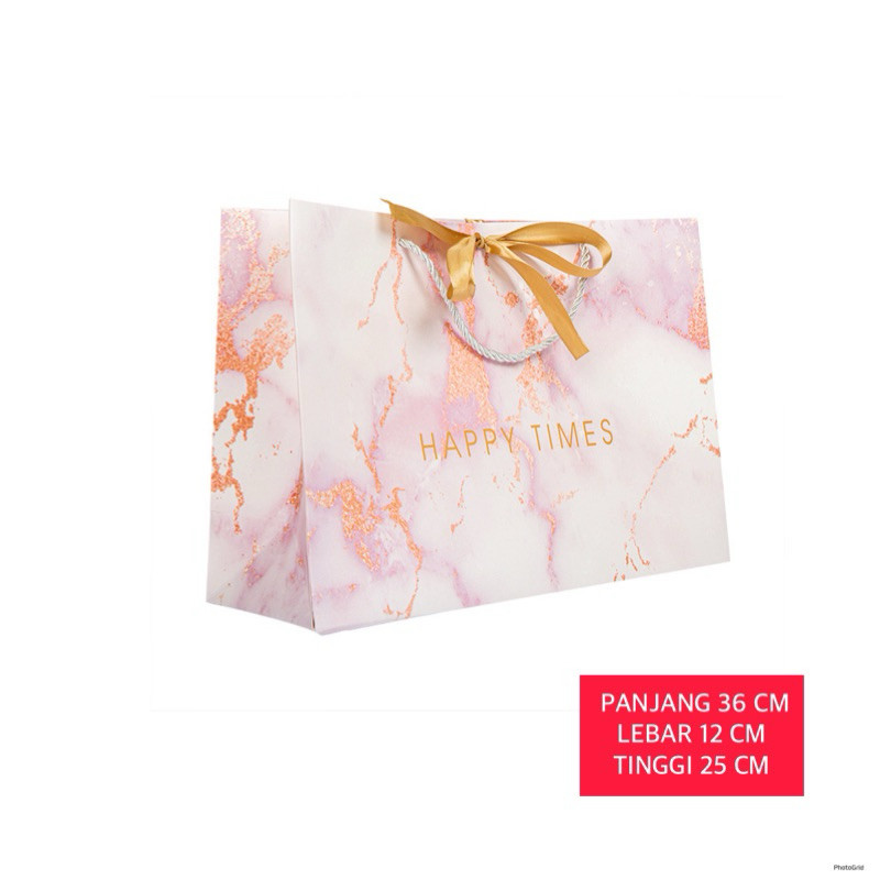 

PAPER BAG MOTIF MARMER PINK 36 CM | HAMPERS BAG | KANTONG SOUVENIR