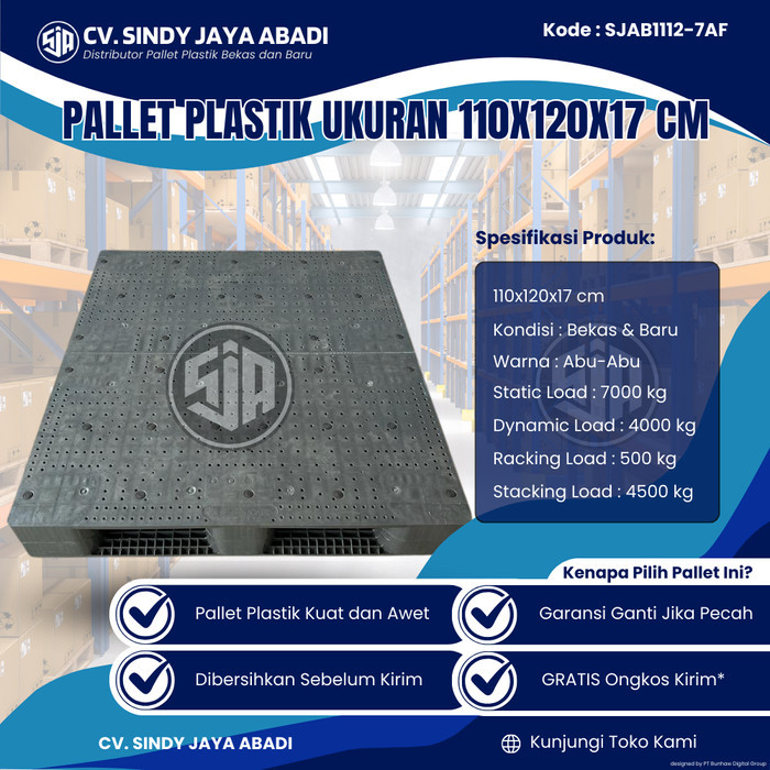 

Pallet Plastik Bekas Ukuran 110x120x17 cm - SJAB1112-7AF / Pallet Plastik Warna Abu-Abu / Pallet Plastik Flat