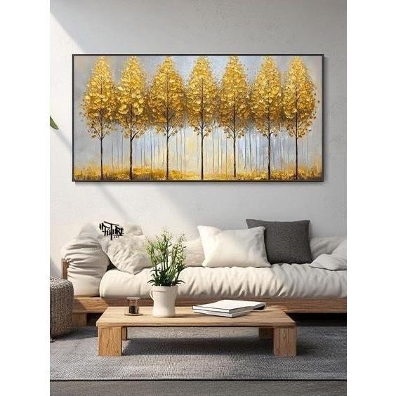 Home Decor Lukisan Abstrak Pohon Gold Timbul Dinding Ruang Tamu  - Future Art Painting
