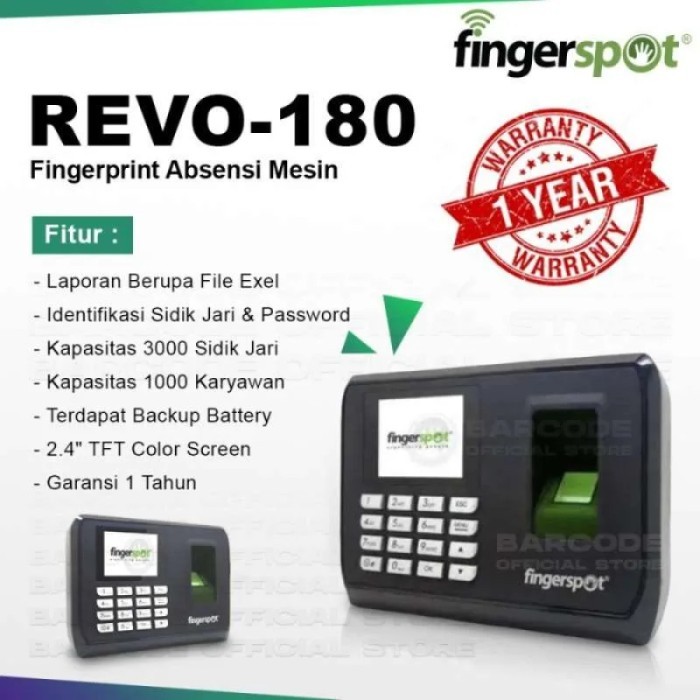 Mesin Absensi Fingerspot Revo 180B Fingerprint Mobile Portable Absen Kantor Gudang Check Lock 180 B