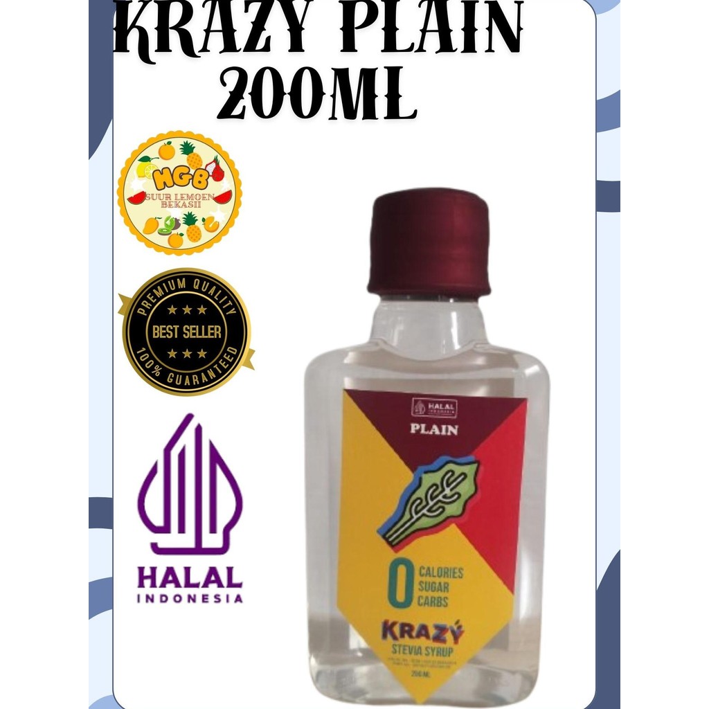 

KRAZY Stevia Plain Pemanis Alami Sirup Bebas Gula Sugar Free 200 ml ORIGINAL 100% by HGB market